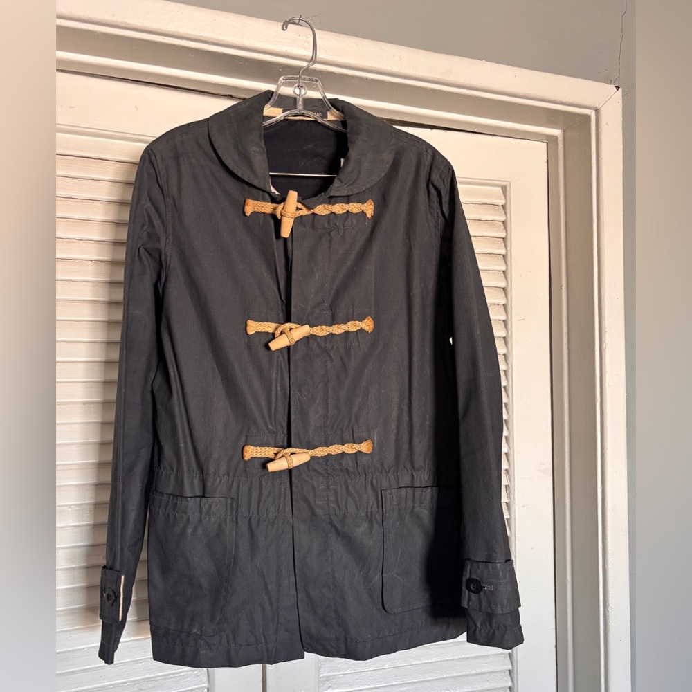 YMC Black Trench Coat with Tan Toggles